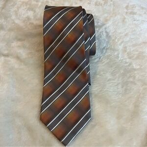Van Heusen Men’s Classic Striped Silk Neck Tie, Orange Copper and Grey